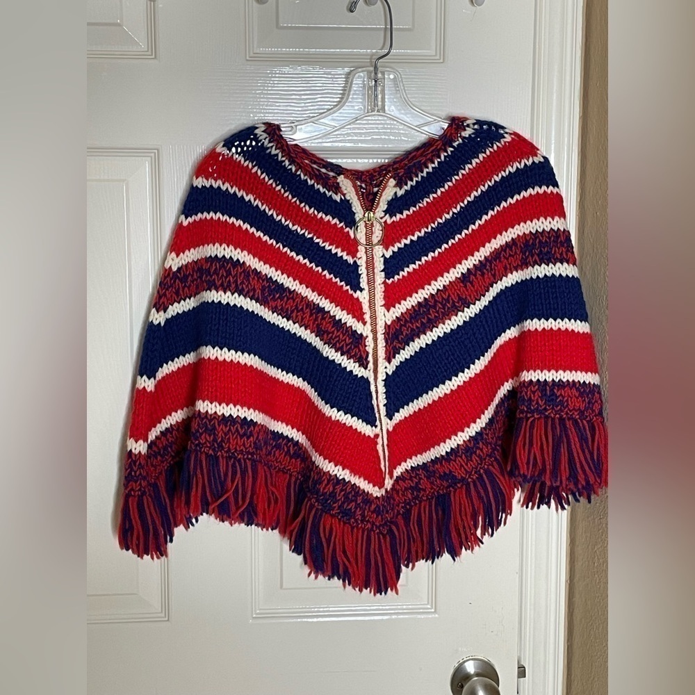 Handknitted Patchwork Wool Colorful Festival Boho Fringe Poncho Wrap - Picture 8 of 10